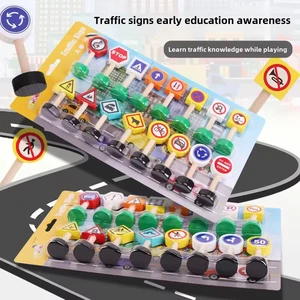 Children's Montessori Education Play Set Wooden Traffic Sign Cognitive Blocks Educational Toys for Street Signs Play