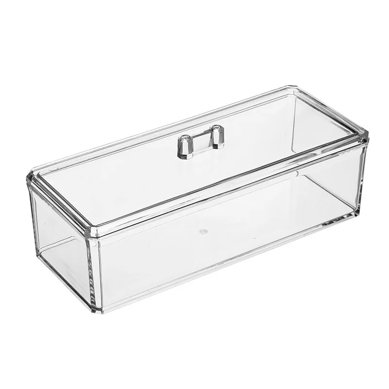 Transparent rectangular desktop storage box can be stacked with acrylic dustproof makeup cotton swab box factory