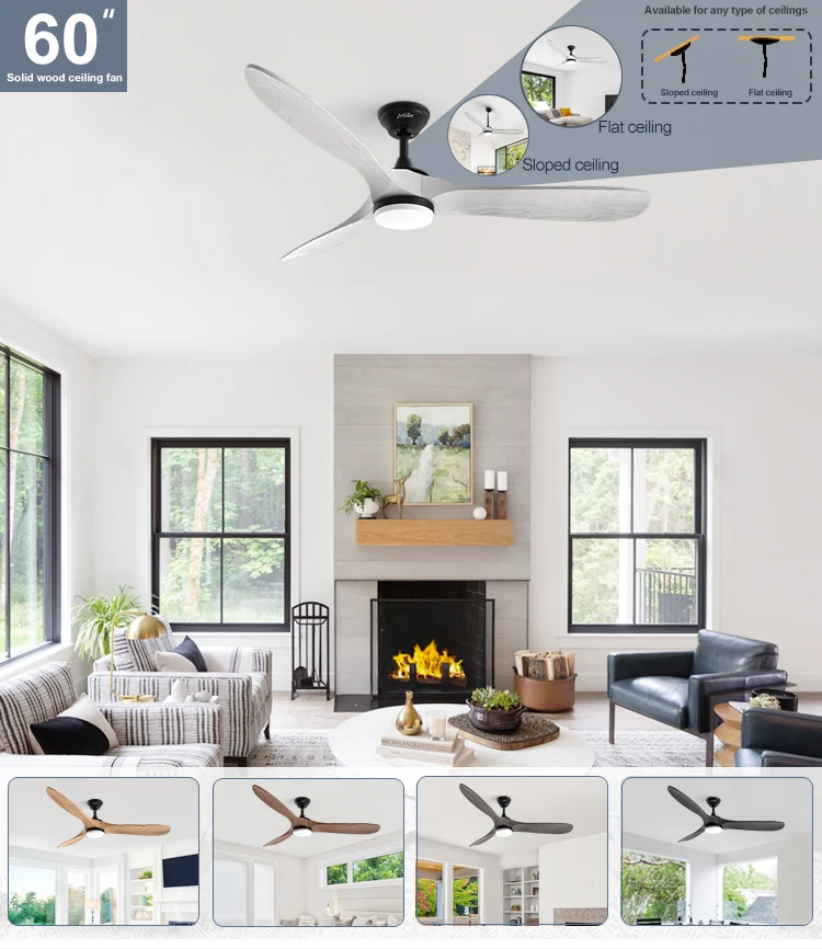 1stshine Led Ceiling Fan Big 60 Inches 3 Wood Blades Smart Home ...