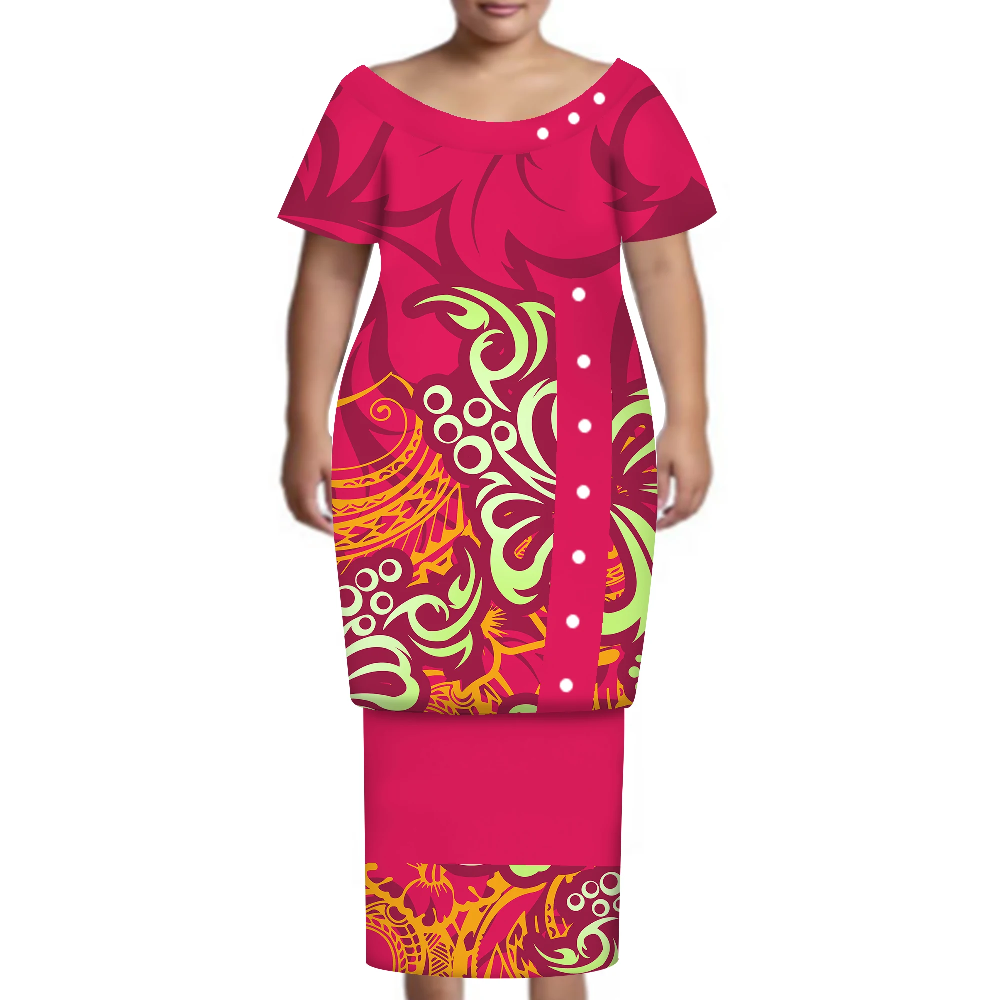 Wholesale Pacific Island Art High Quality Big People Polynesian Tribal amoa Puletasi Dresses amoa Ptaha Puletaha Whole Custom Crew Neck hort leeve