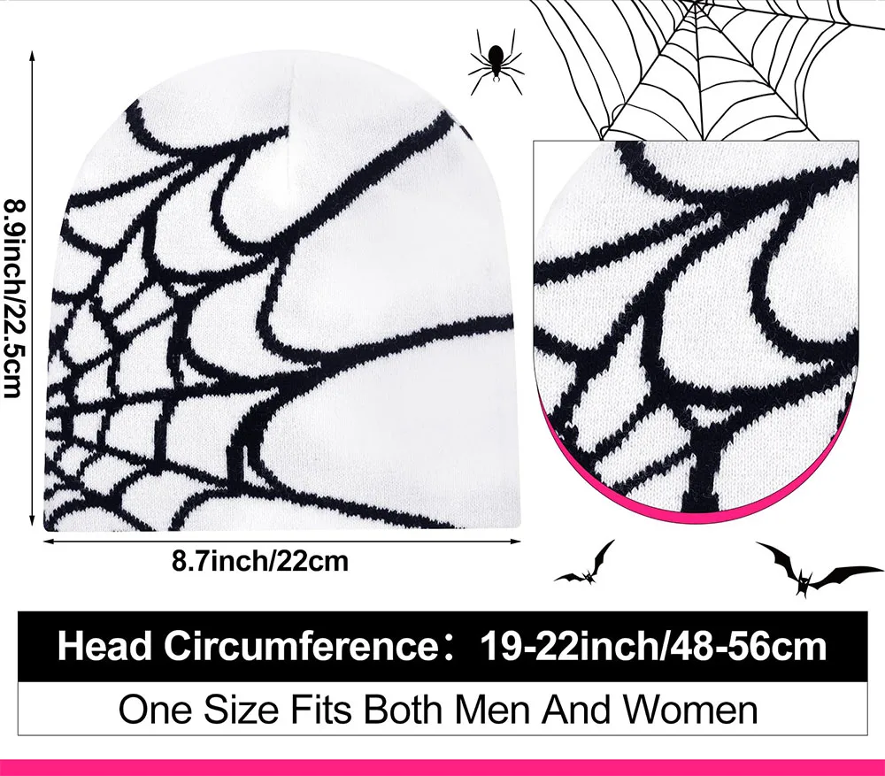 Y2K Beanies Spider Web Pattern Beanie Gothic Acrylic Knitted Hat Casual Streetwear Outdoor Cuffless  Beanies for Men