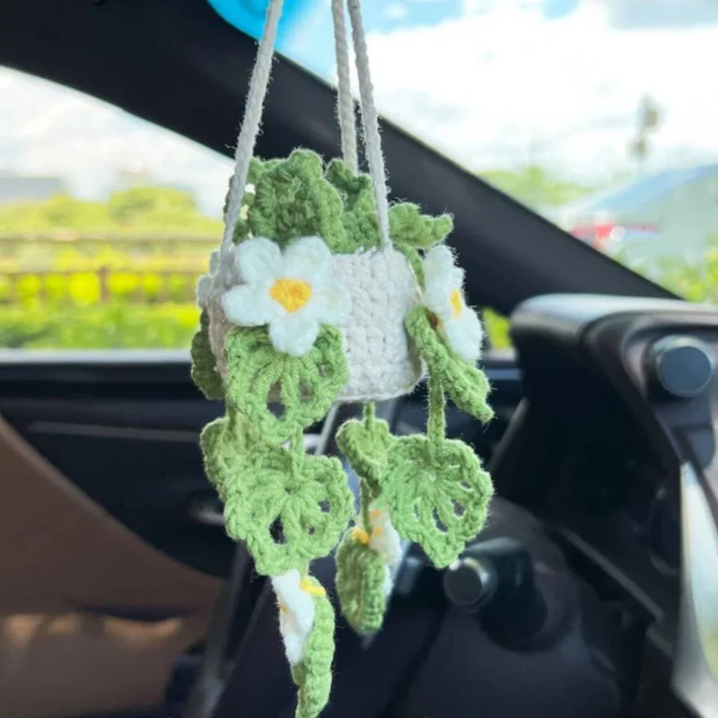 Crochet Hanging Plant for Car Aesthetic Rear View Mirror Ornament Cute  Handmade Knitted Boho Accessories Gift for Plant Lovers| Alibaba.com