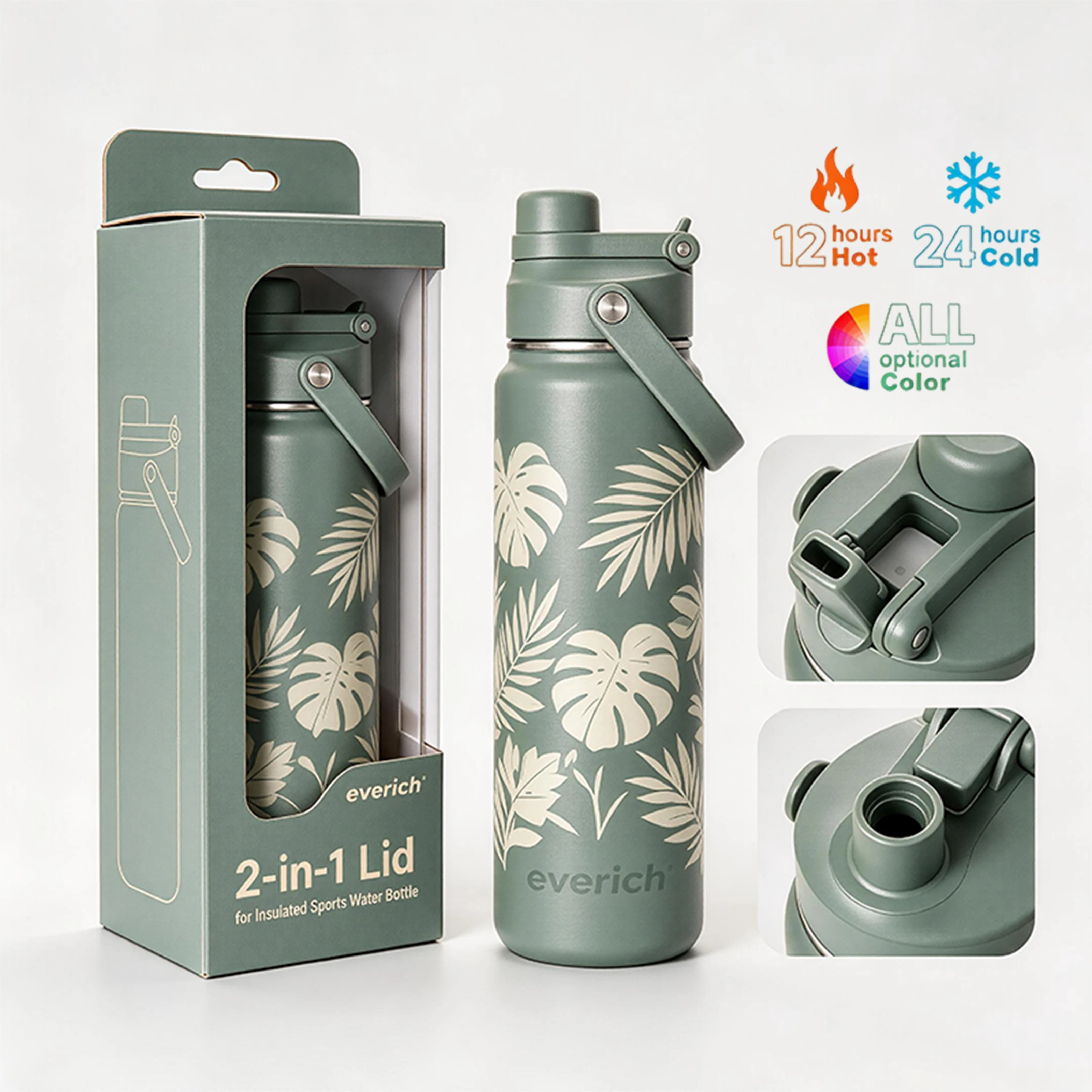 Stainless Steel Insulated Water Bottle 14oz-40oz 2-in-1 Straw Spout Lid Sports Travel Tumbler Custom Logo OEM ODM