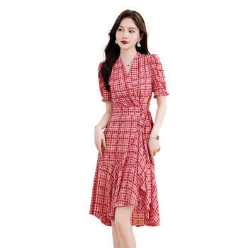 Floral Print Women'S High Waist Halter A Line Long Dress New Short Sleeve Piece Skirt Dresses