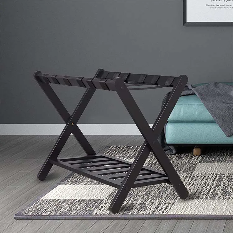 WDF Classic Style folding luggage rack for guest room solid wood luggage rack for hotels luggage rack with laundry for hotel. supplier