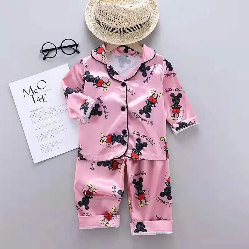 Детские пижамы От 2 до 6 лет, атласные шелковые пижамы с длинным рукавом для девочек и мальчиков + комплекты штанов для детей, атласные пижамные комплекты высокого качества