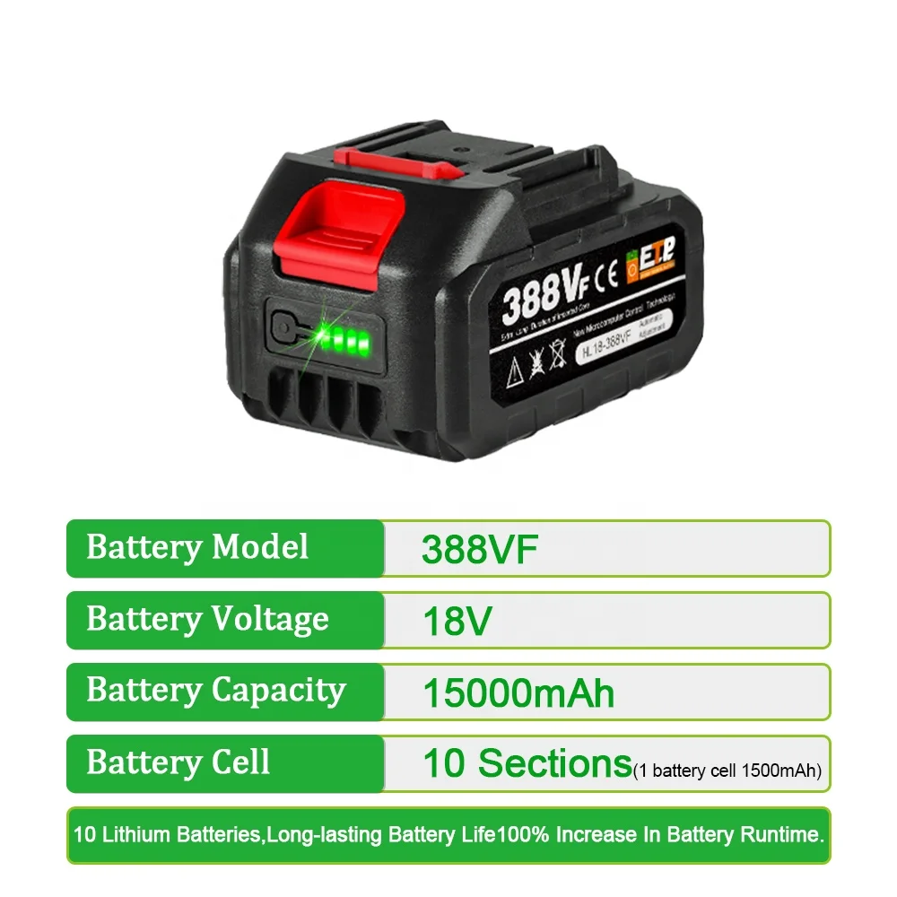 Hot Selling Li ion Battery Replaceable 20V Rechargeable Lithium Battery EU Plug 388VF 15000mAh 928VF 22500mAh Power Tool