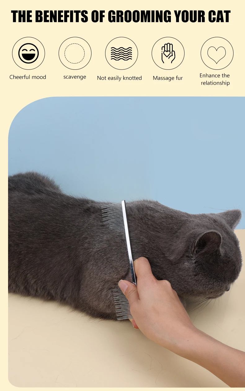Factory Wholesale Stainless Steel Cat Pin Hair Comb Metal Dog Pet Grooming Comb