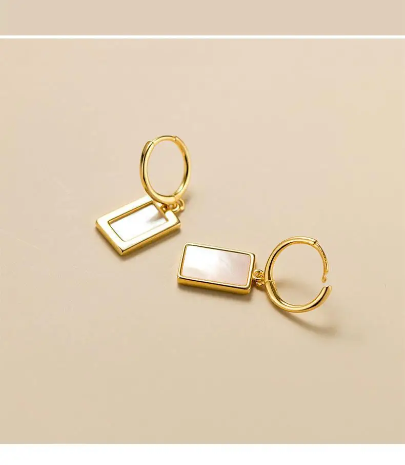 Trustdavis Geometric Square Shell Drop Earrings 925 Sterling Silver ...