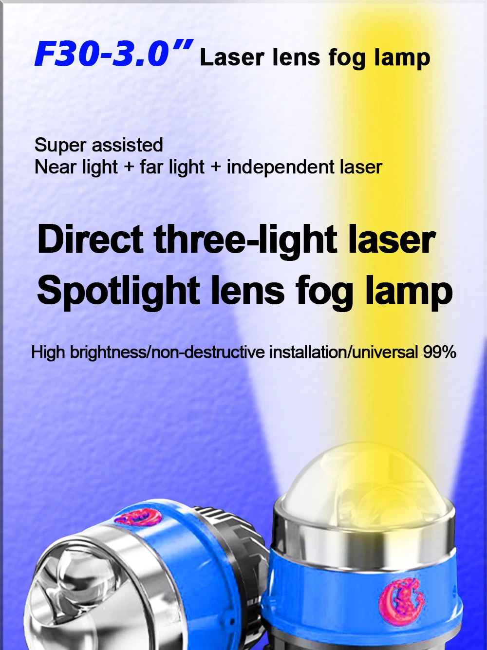 TECH-KING Universal 3inch 136W Bi LED projector lens fog lights Retrofit kit For Toyota For Nissan For Honda laser fog light