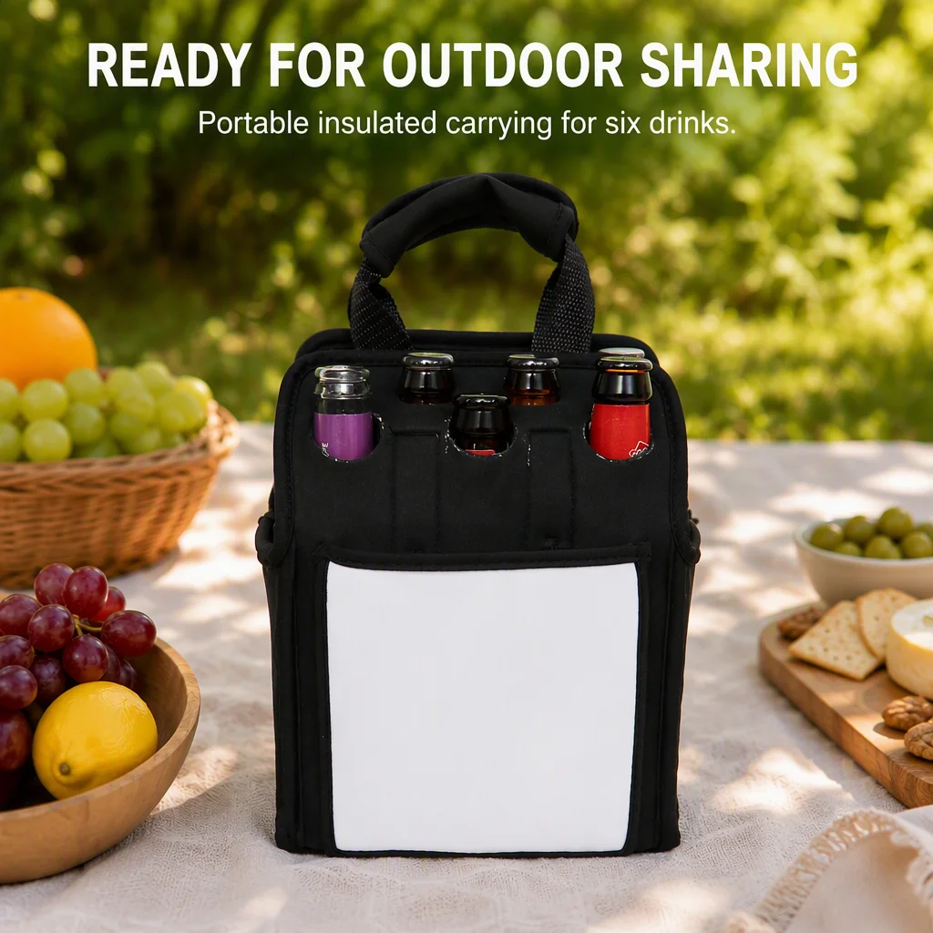DIY Printing 6-Pack White Neoprene Bottle Sleeve Waterproof Solar Panel Feature for  -6 Pack Neoprene Beer Cooler Bags