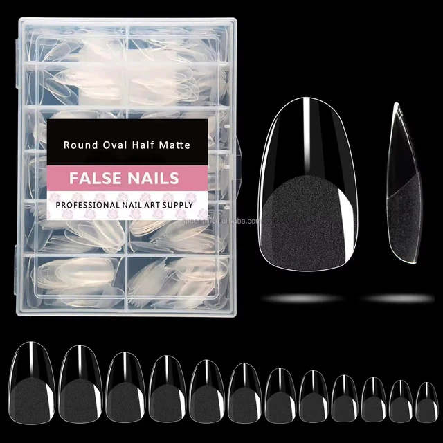 Short Almond False Nails 504pcs Pre-shape Gel Acrylic Nail Tips for Full Cover Nail Extension Home DIY  12 Sizes Gelly Tips