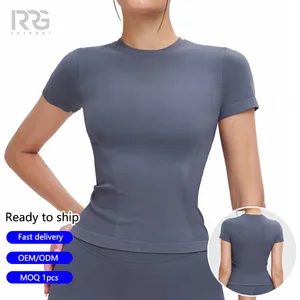 Roregal Outdoor Fitness Slimming Quick-drying Sports T Shirts Seamless Knitted Tight Short Sleeve Yoga Tops for Women