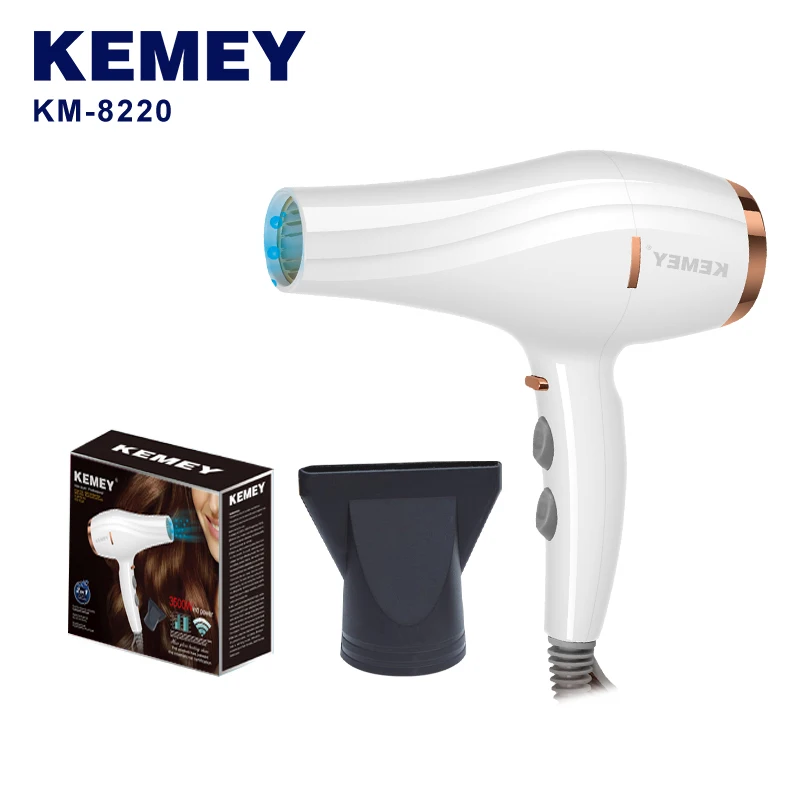 Kemei KM-8220 Barber 1500W سرعة عالية تجفيف سريع ثلاثة تروس مجفف شعر قابل للتعديل مع فوهة تجميع