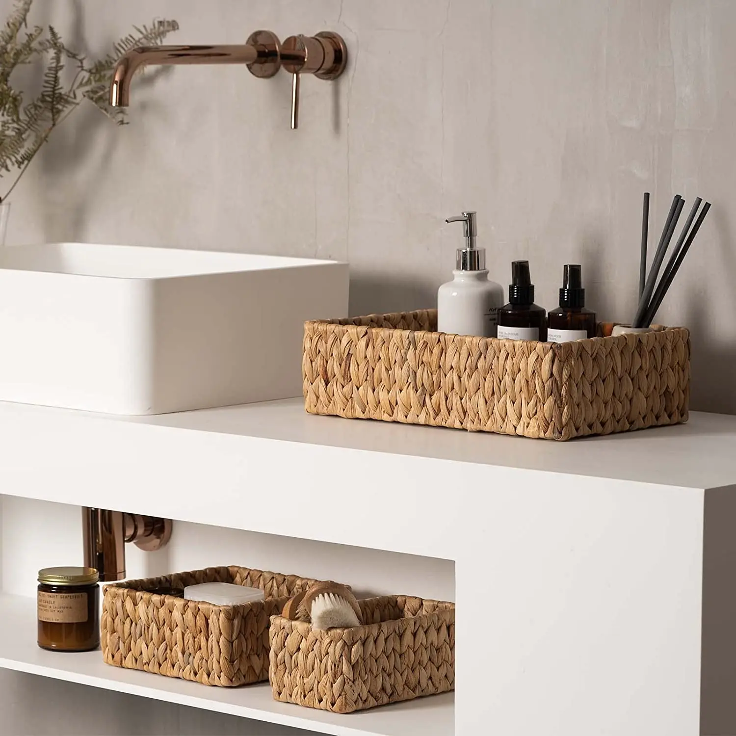 Handmade Natural Water Hyacinth Wicker Baskets for Storage Shelves ...