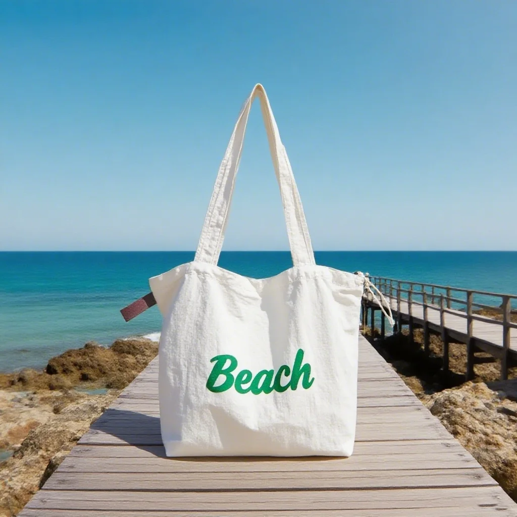 Grosistmodens sommervannfaste store lerret strandveske med kvinne for ferie og shopping