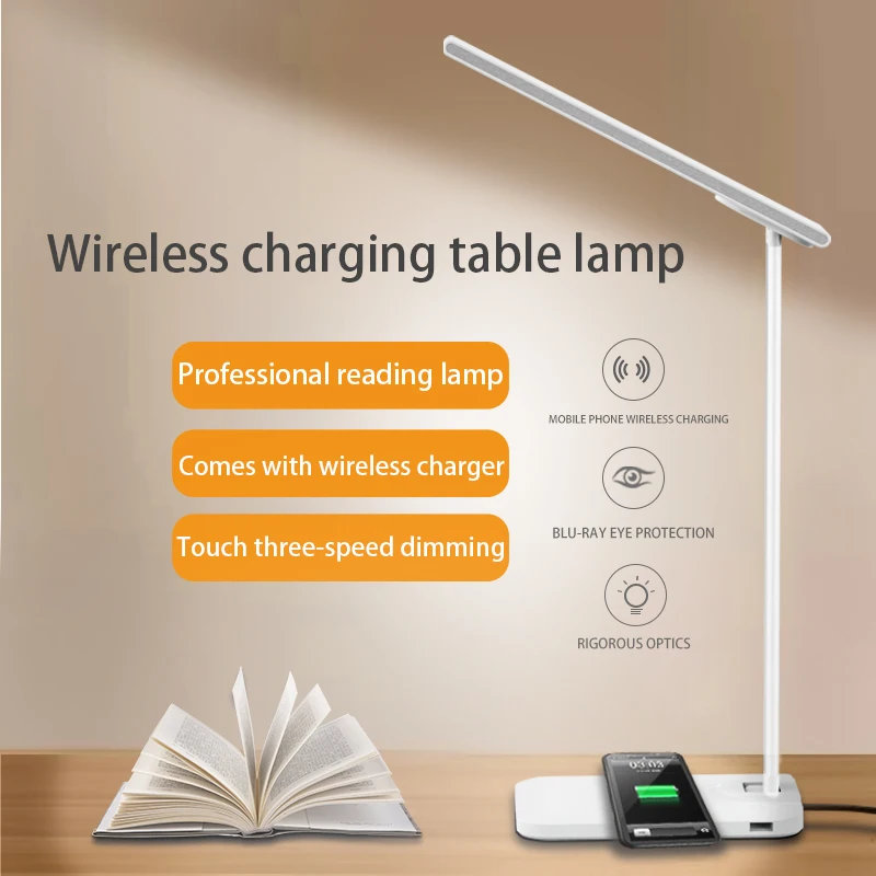Modern Multi-Function LED Desk Lamp Touch Dimmable Control USB Port Wireless Charging Table Light Design for Bedroom DC Power