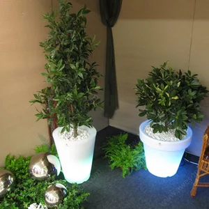 16-Color LED Illuminated Cylindrical Flower Vase Pot Trays for Garden Decor and Planters