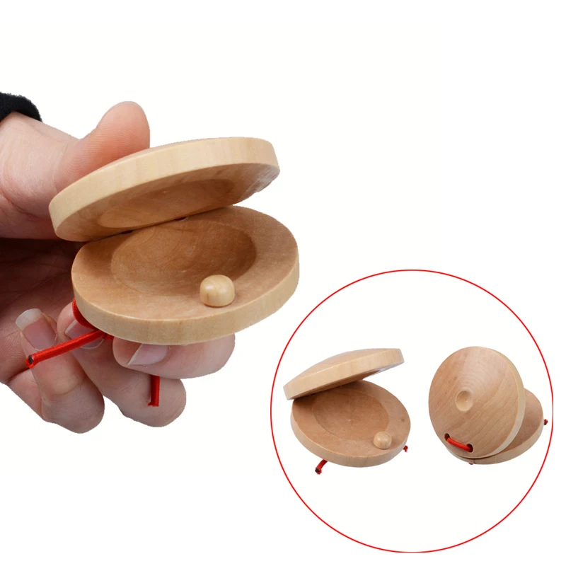 Pair of Plain Wooden Castanets Wood Percussion Flamenco Musical Instrument 