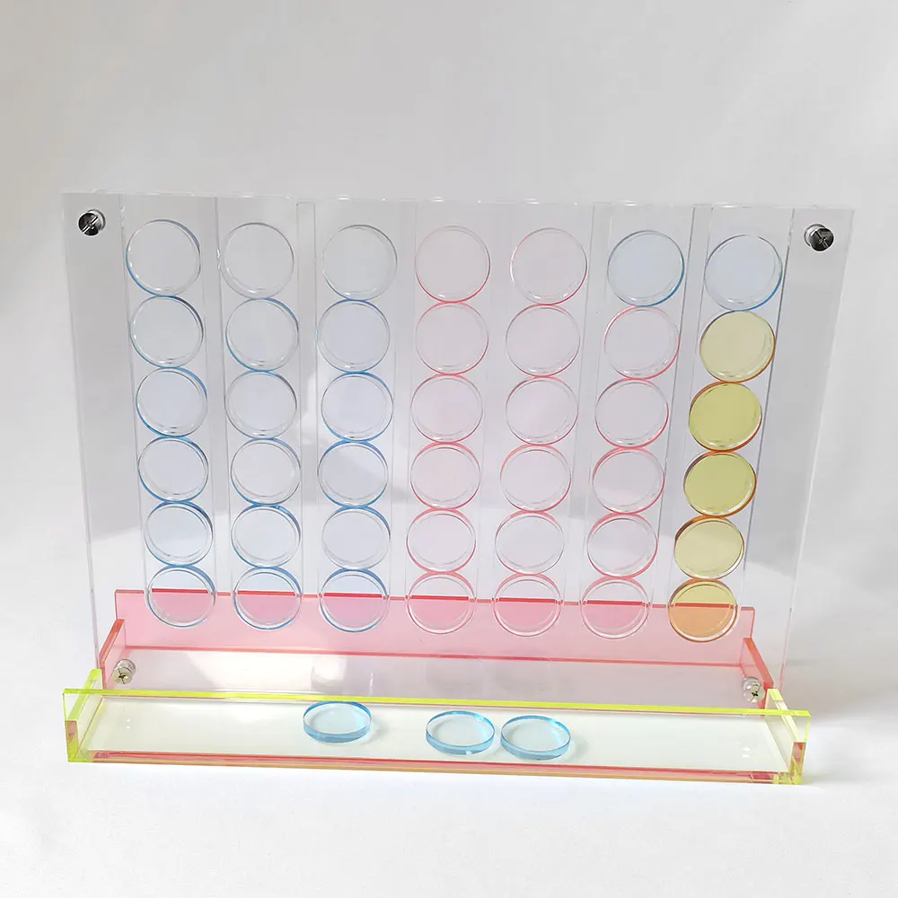 Acrylic Connect 4 Neon Pop Board Game Strategy Game دو رنگوں کے ساتھ 6 اور اس سے اوپر کی عمر کے بچوں کے لیے 2 کھلاڑیوں کے لیے سیٹ