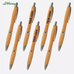 HZZQUE Natural Bamboo Pens Classical Design Printed Logo Click Action Bamboo Pens Promotional Gifts