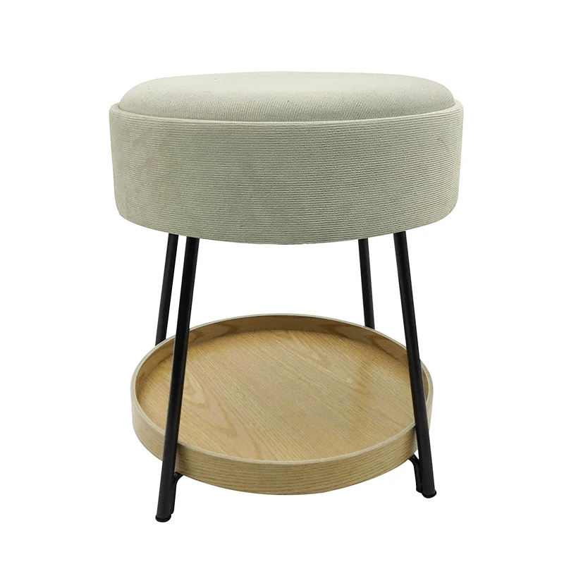 Living Room Bedroom Footstool Velvet Storage Ottoman Stools With Storage Round Footrest Stool With Tray