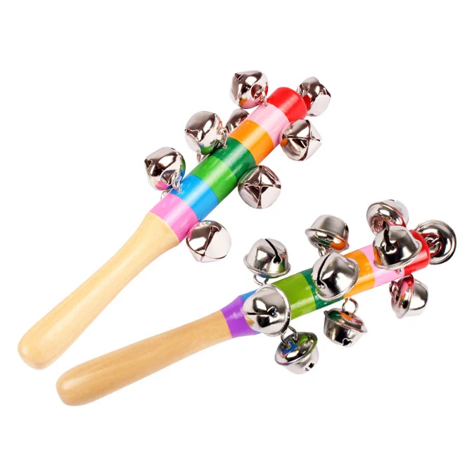 18 месяцев новорожденных пожимая Джингл палочки игрушка Детские деревянный барабан погремушки с колокольчиком