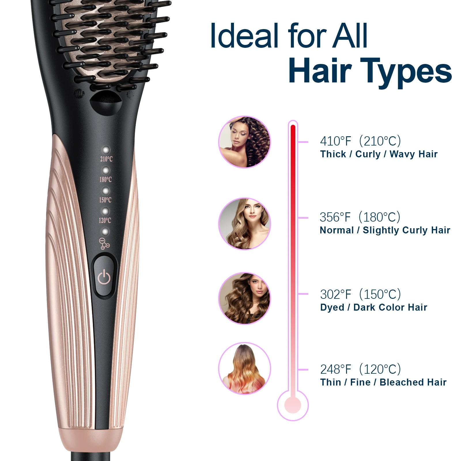 Professional Ionic Heating  Hair Straightener Gold Brush Hair Iron 2 in 1 Beard Straightener  Brush for Salon
