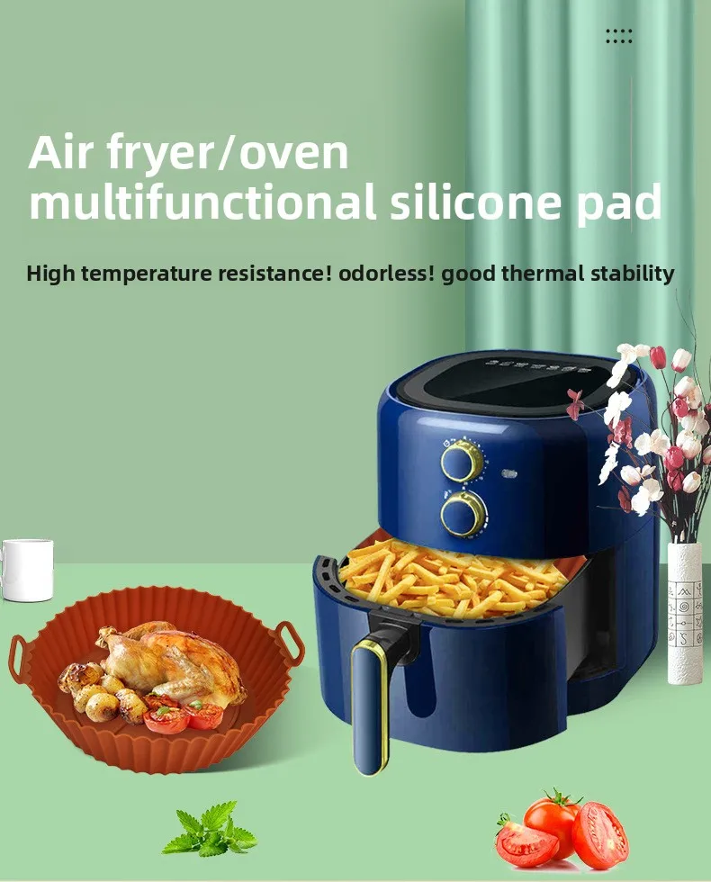 Thickened Food-Grade Silicone Foldable Baking Tray for Household Air Fryer and Air Fryer Mat manufacture