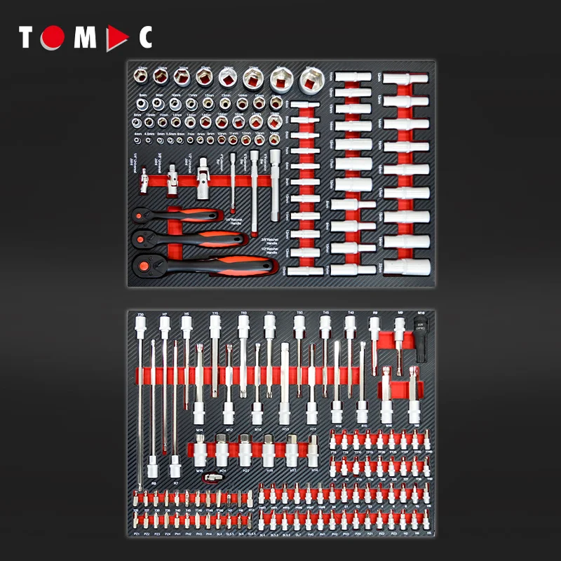 TOMAC 7+1 Large Rolling Tool Cabinet Heavy Duty with 257PCS Tools in 6 Drawers Customizable OEM Support