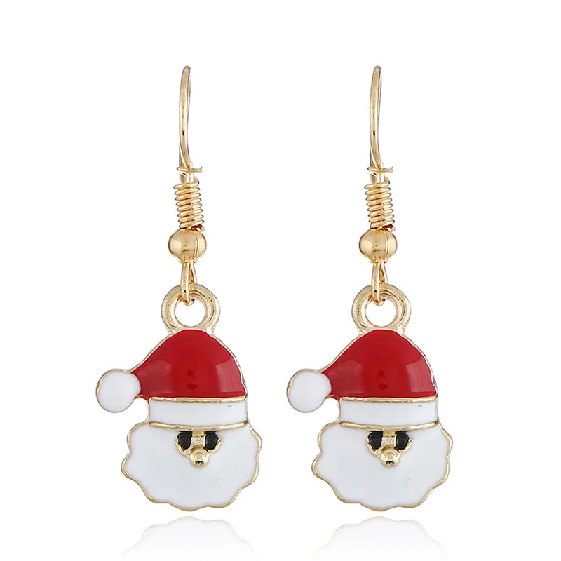 Christmas Tree Snowman Deer Bell Ear Stud Hook Earrings Xmas Party Jewelry HU89 