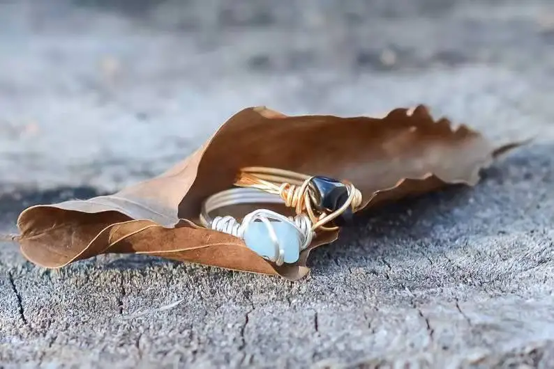 Zooying  Wire Wrapped Ring with Crystals  Gemstone Ring Hippie Rings