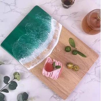 Kitchen Tools Handmade Resin Wood Cutting Board Ocean Wave Epoxy Resin Wood Charcuterie Board