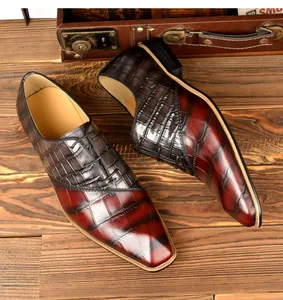 Premium Men's Formal Shoes for Wedding Events  Wholesale Genuine Leather Patchwork  Luxury Croc-Textured Oxfords Shoes for Male