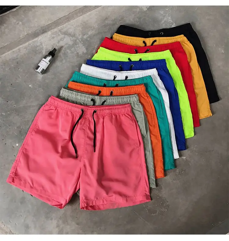 3D custom men printed pants summer pure color beach wear wholesale loose men's swimming shorts with pocket45_voghion.com