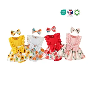 Baby Gift Set Wholesale Baby Clothes 0-3 Months One Pieces Playsuits Jumpsuit Bodysuits 2PCS Printing Baby Rompers