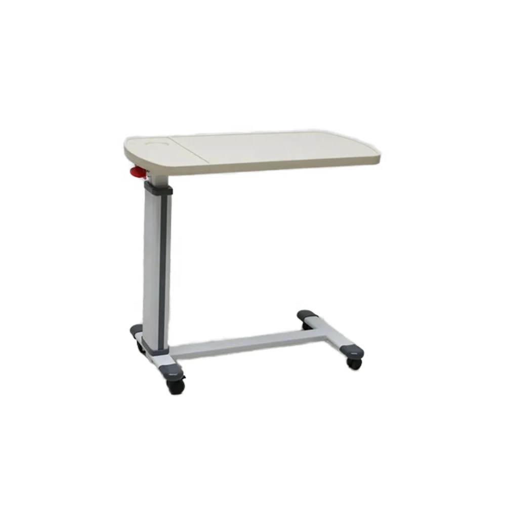 Adjustable Pneumatic Aluminum Overbed Table Wheels Modern Design Hospital Medical Movable Standing Desk Bedside Trolley Hotel 5