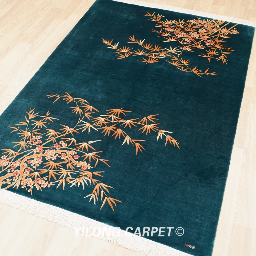 YILONG 4'x6' Handmade Chinese Art Deco Silk Carpet Exclusive Pattern Area Rug 