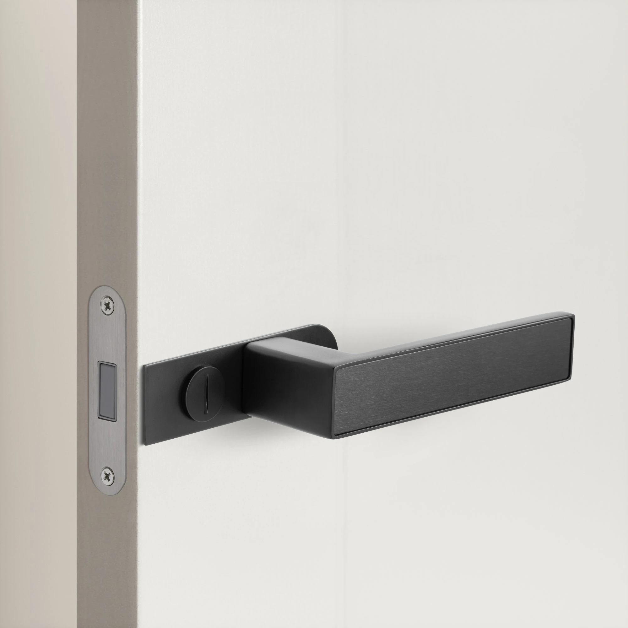 Gooki Minimalist Matte Black Bathroom Door Handles Privacy Lock Without Key For Wooden Doors