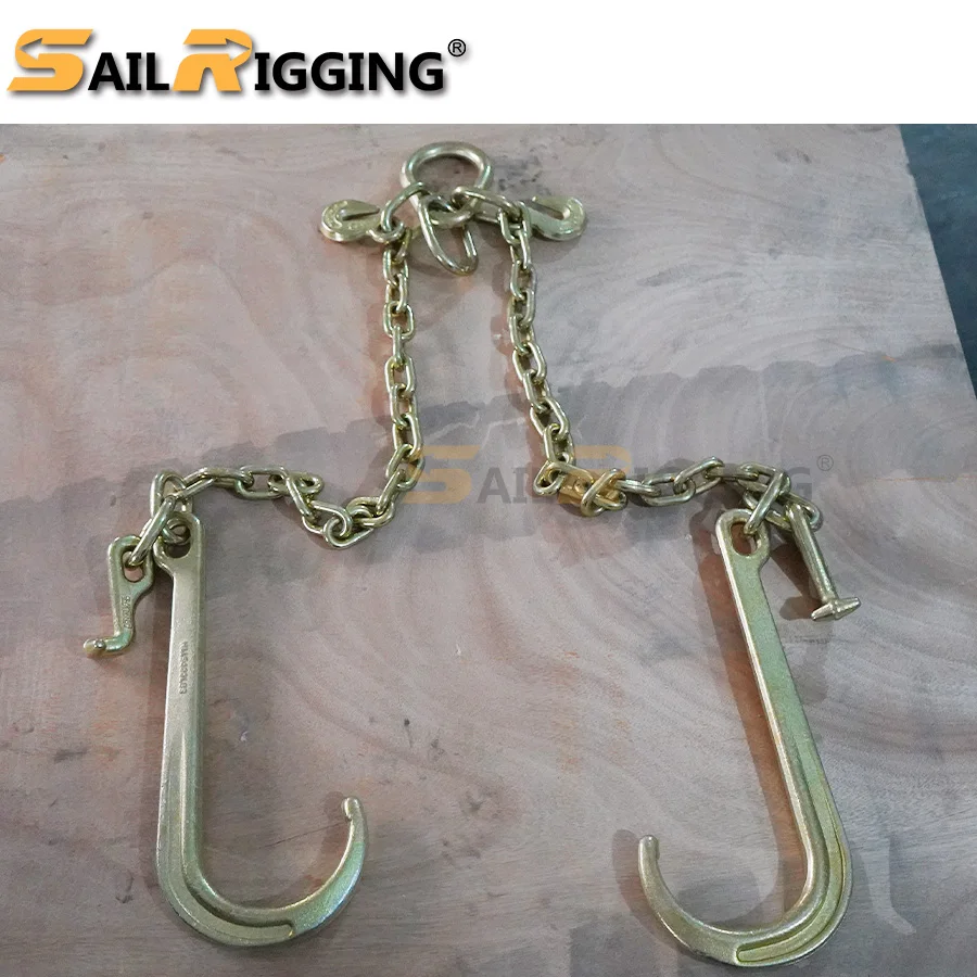 3/8'Grade 70 Towing Chain V Bridle with J Hook for Container