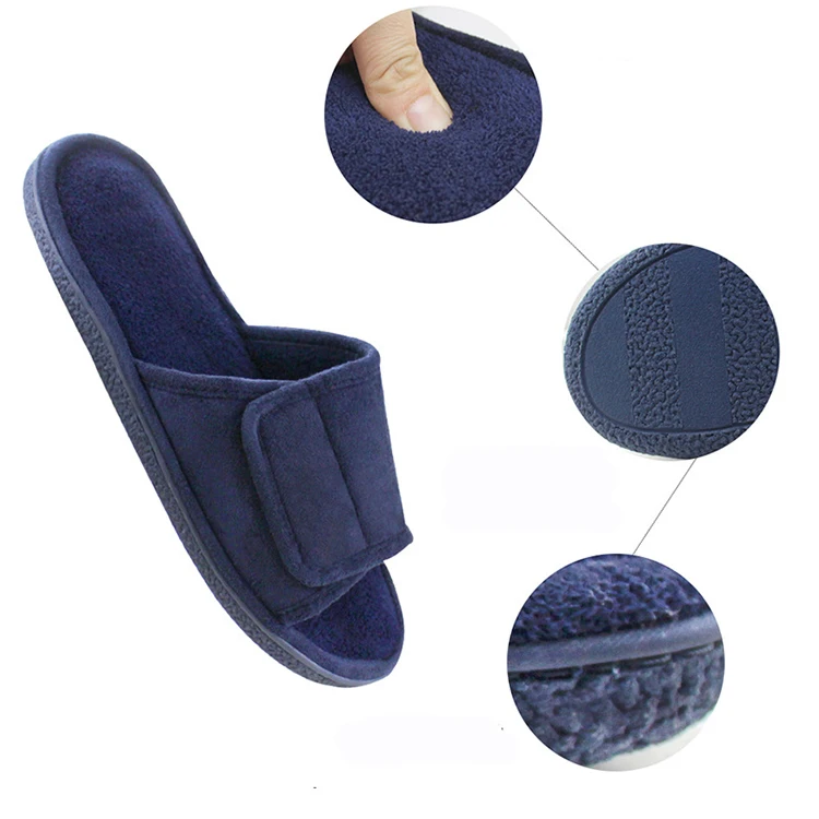 Cheap Extra Wide Cozy Adjustable Open Toe Memory Foam House Shoes Diabetic Indoor Home Slippers for Men