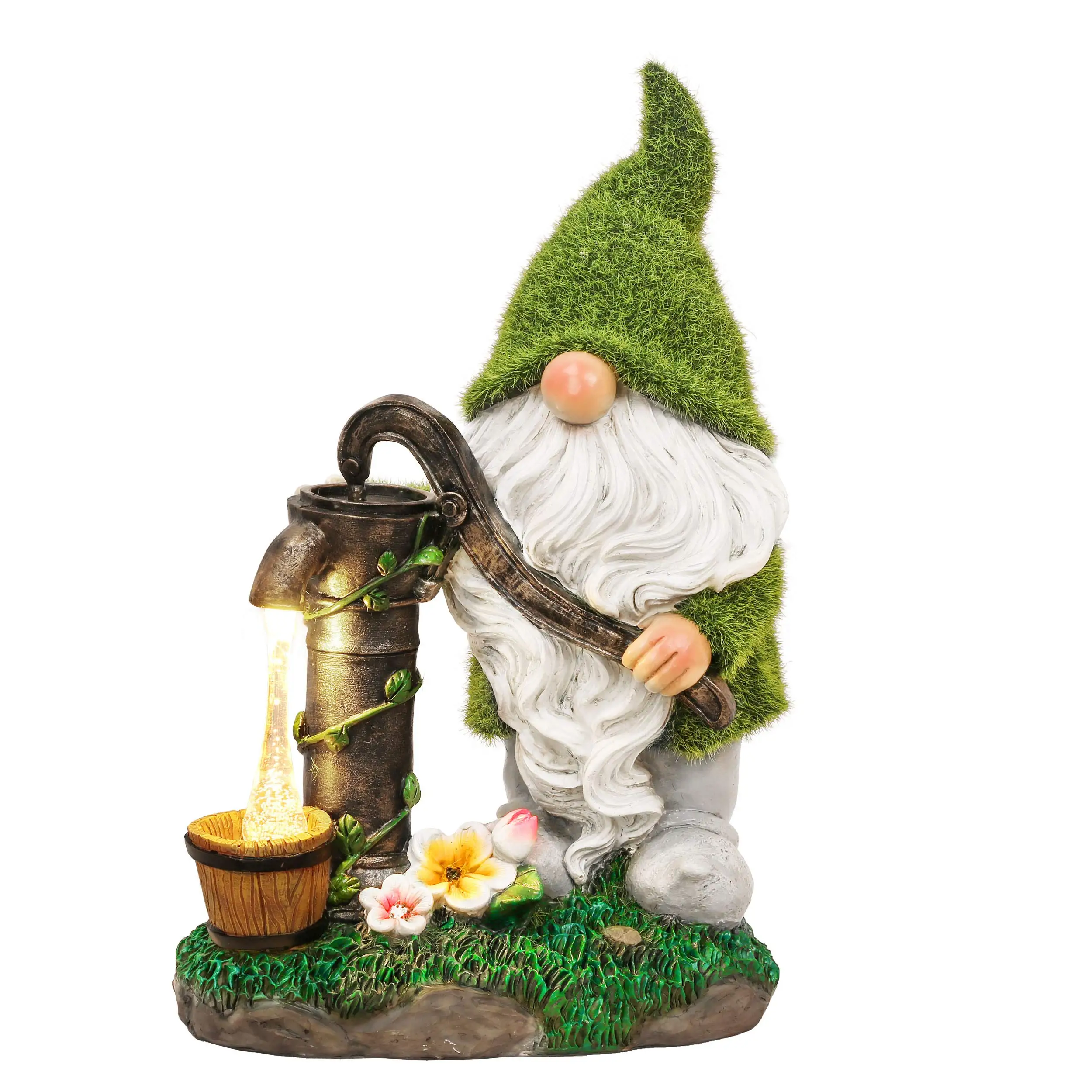  Gnomes with Solar Lights, Large Cute Flocked  Sculptures for Mom Front Porch Patio Outdoor Lawn