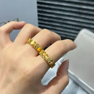 Stylish Floral 18K Solid Gold Ring with AU750 Purity 14K Gold Plated Wedding & Engagement Gift Party & Anniversary Luxury Gift