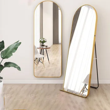 FM018 Full-Length Dressing Floor Length Mirror arch metal gold/black aluminum framed Floor Mirror Movable Wall-Mounted