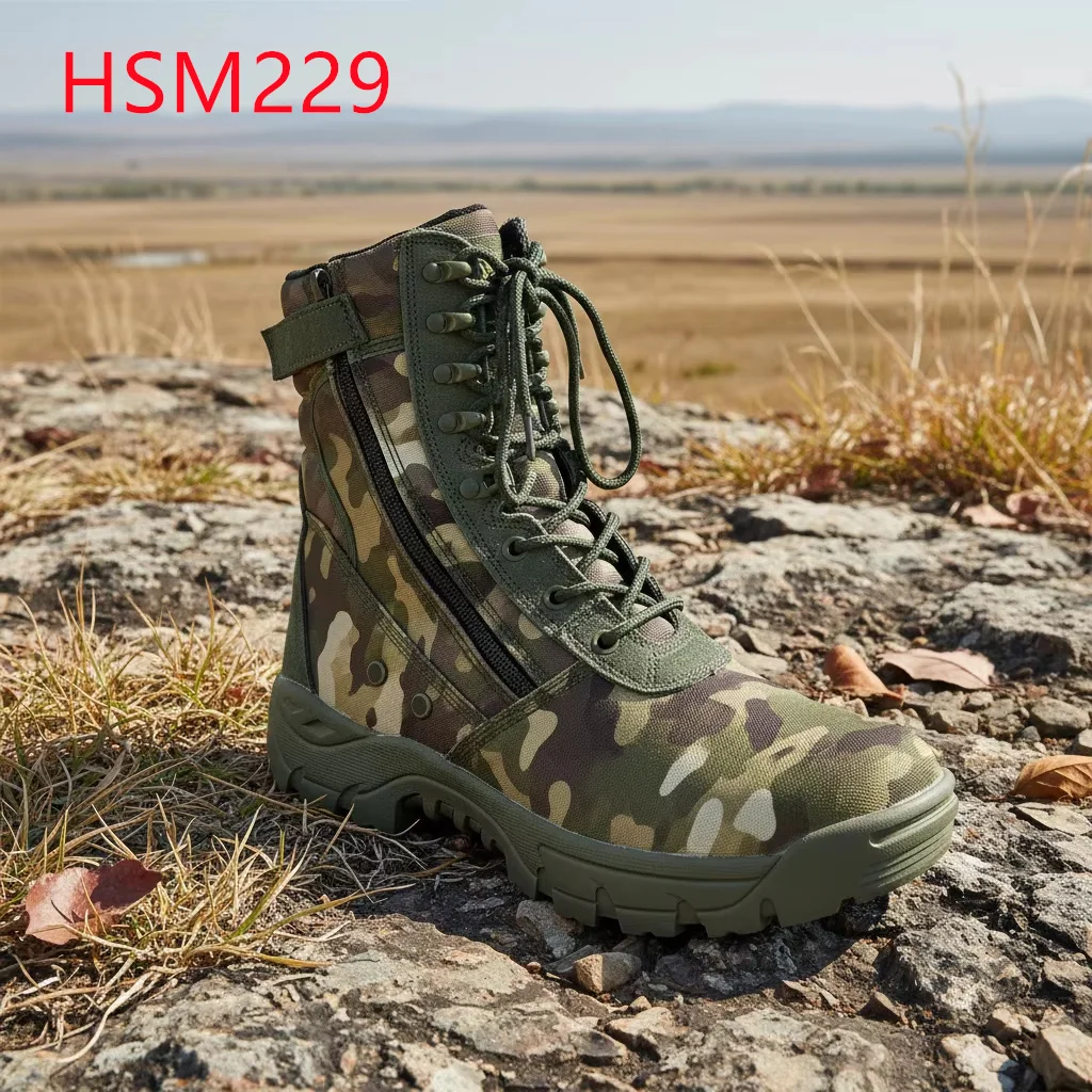 ZYF,Woodland Training Green Hunting Boots with Hook and Loop Off-road Using Durable Camouflage Concealment Combat Boots HSM229