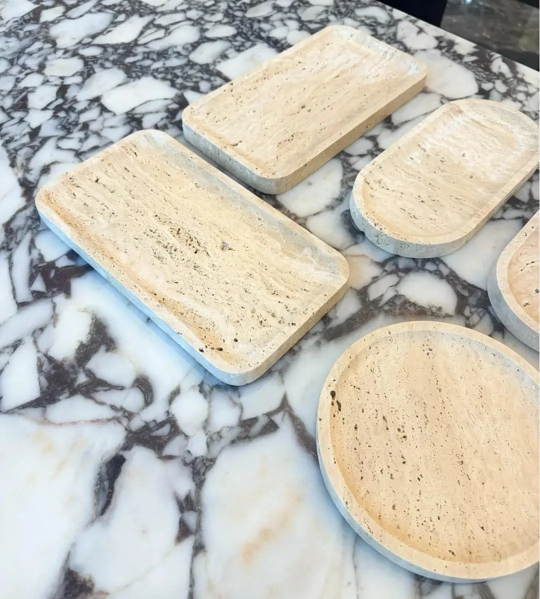 product customizable modern design travertine tray natural marble stone for interior decoration of villas and apartments-3