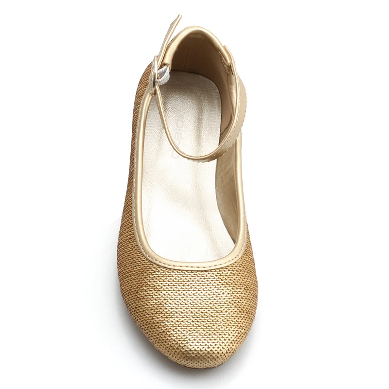 Туфли балерины на плоской подошве для девочек, повседневные, из ПУ кожи, с золотыми блестками, с пряжкой, для улицы, вечеринок