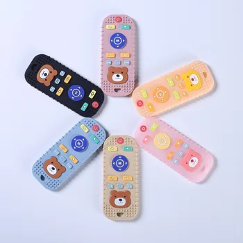 Bear Cartoon Silicone Soft Toy Food Grade Anti-Real Remote Control Toy with Anti-Hand Teether Button for Baby's Teething Stage