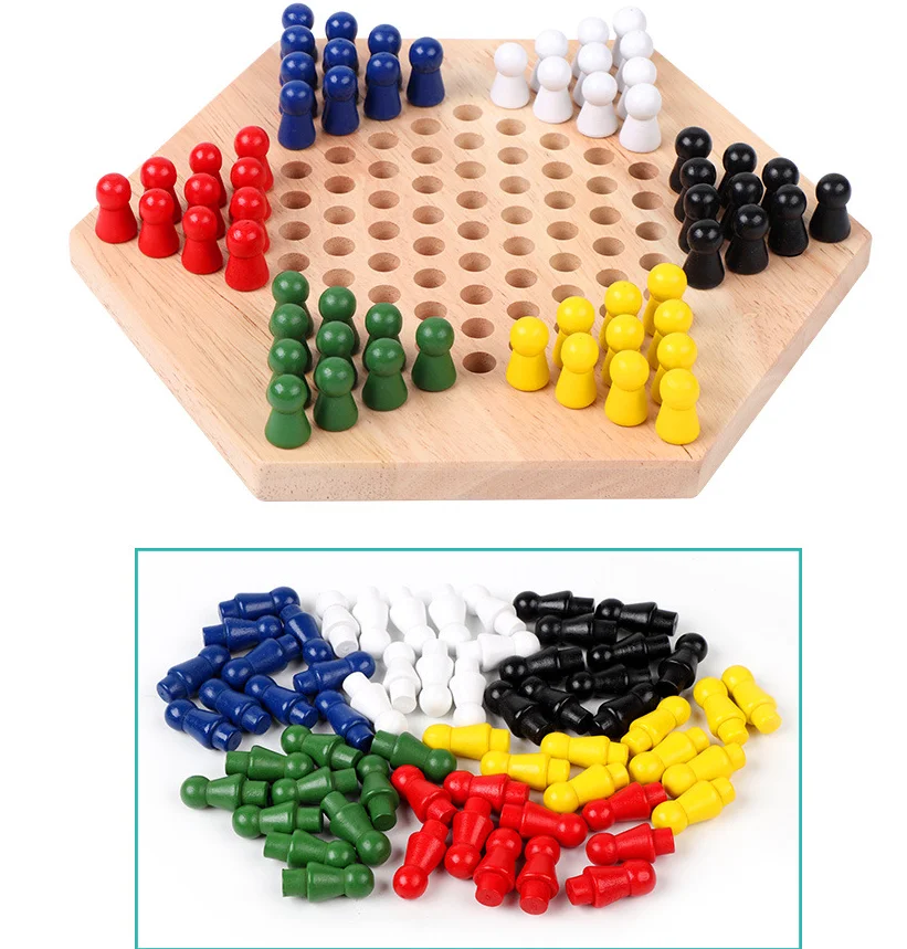 Juego de mesa familiar de Damas hexagonales, tablero educativo de