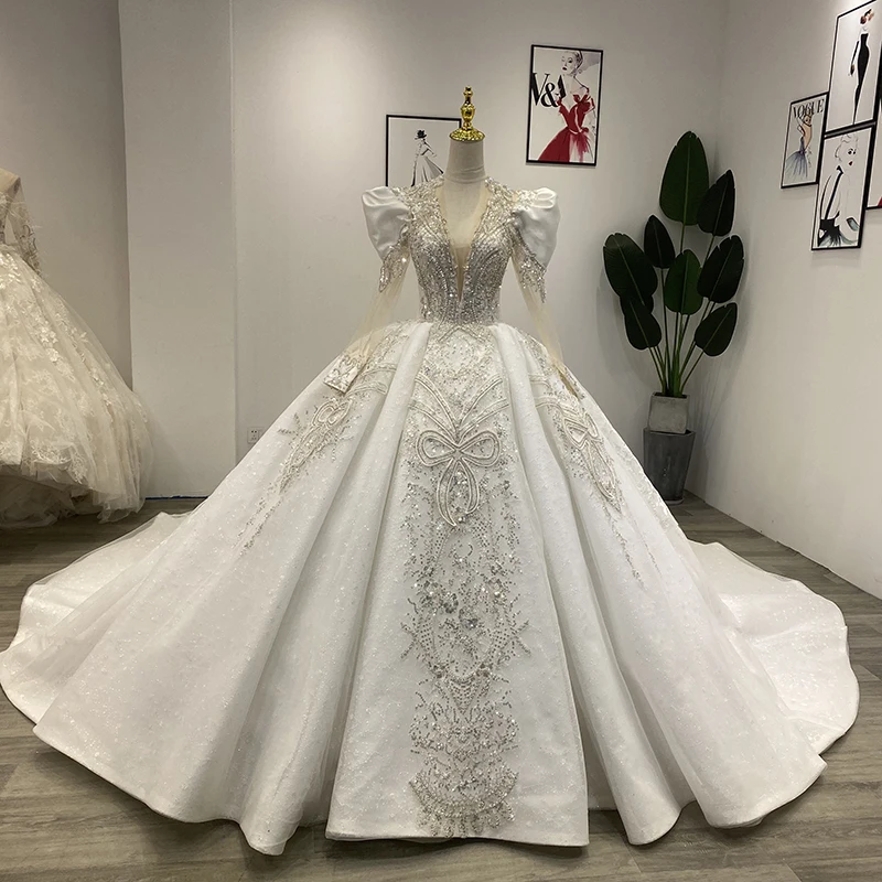 Jancember Wm004 Crystal Elegant Long Sleeve Bridal Ball Gown Dresses Women  Wedding